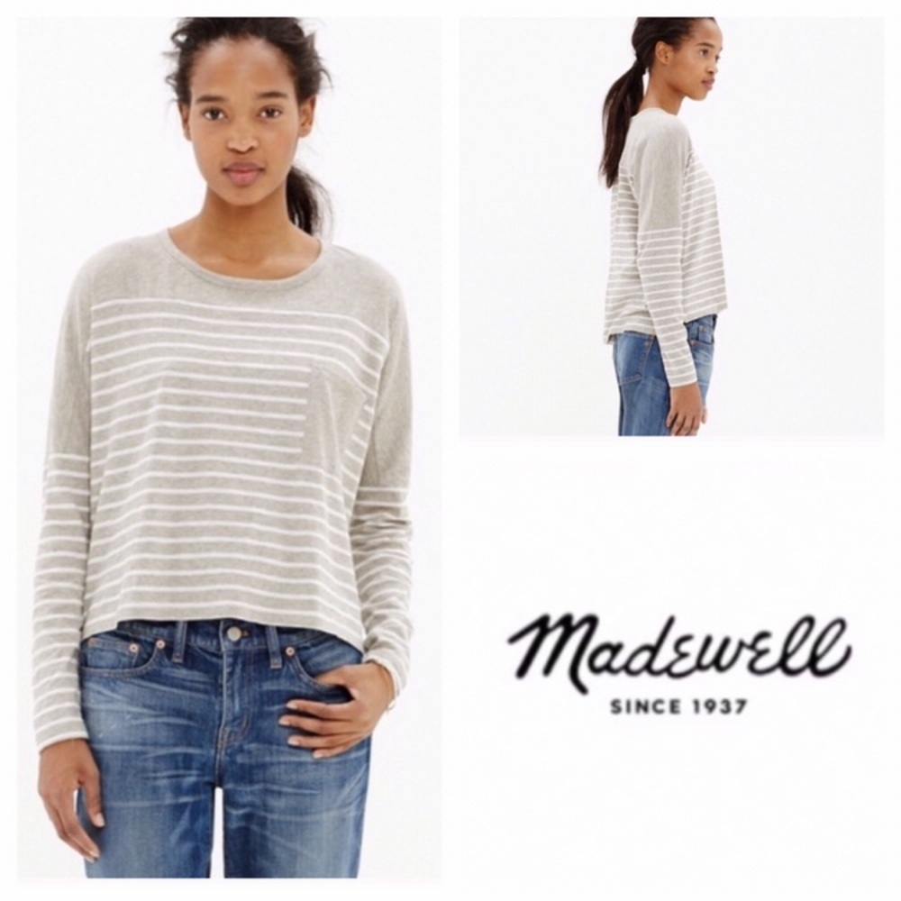 Madewell Grey and White Striped Effortless Tee